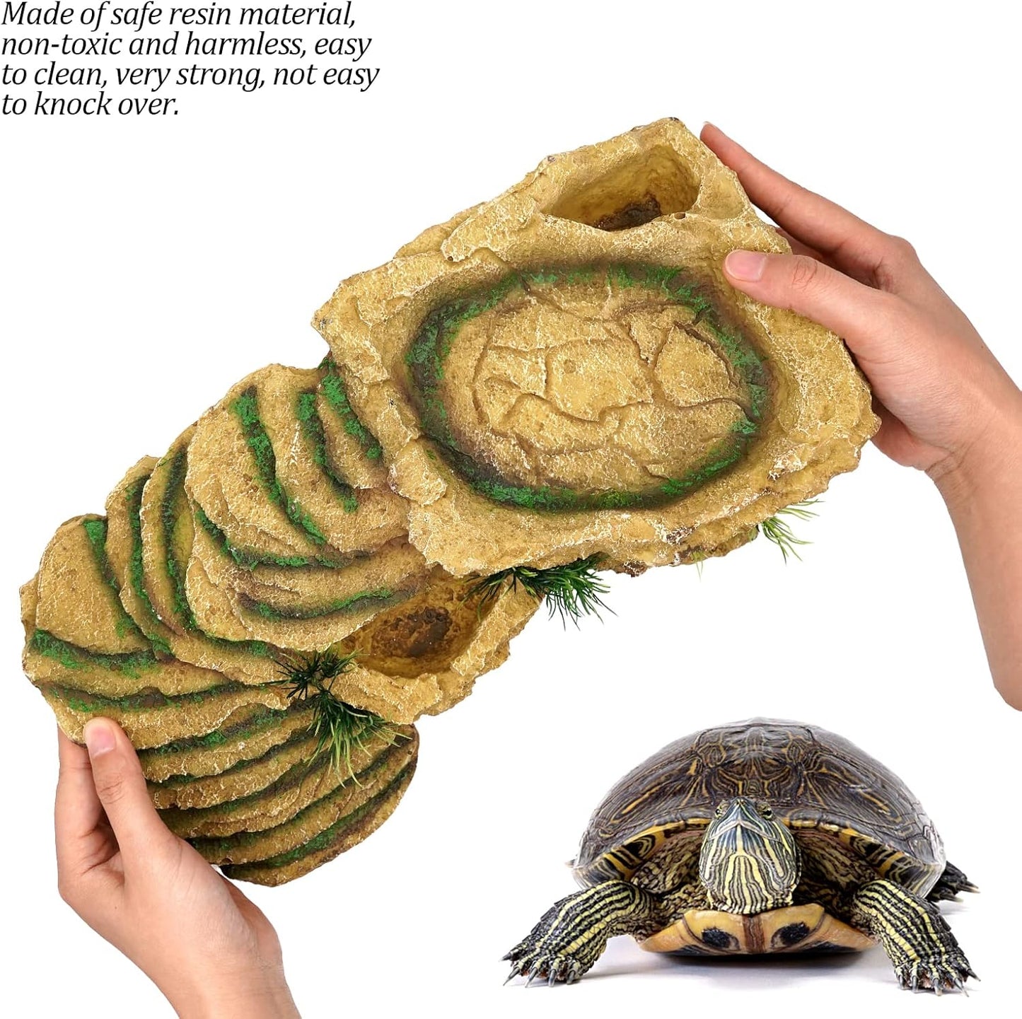 Turtle Basking Platform Reptile Terrarium Hideout Tortoise Resin Rock Hide Cave Habitat Ornament for Bearded Dragon Frogs Lizards Spiders Fish Amphibians Aquarium, Large