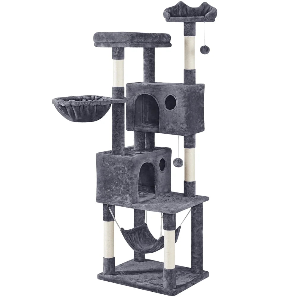 73''H Multilevel Large Cat Tree Scratching Post Tower with Condos & Basket & Hammock Dark Gray