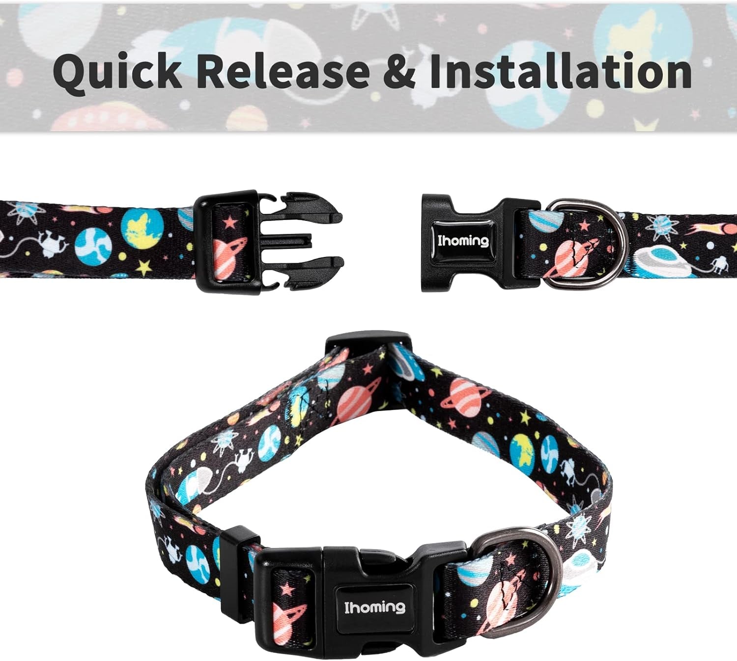 Dog Collar and Leash Set for Daily Outdoor Walking Running Training, Space Design for Small Boys Girls Dogs Cats Pets, S-Up to 20LBS