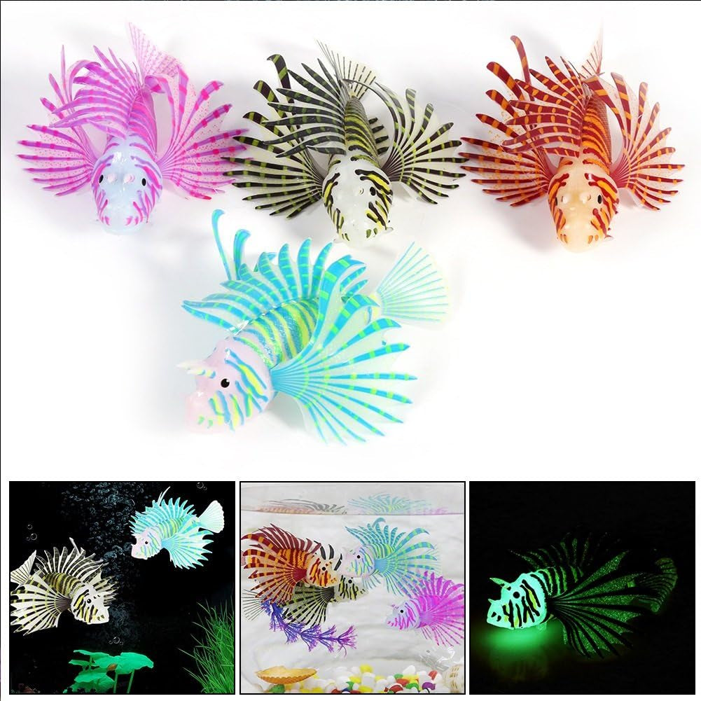 Artificial Lion Fish,Luminous Fake Fish,Aquarium Fish Tank Ornament,Glow Simulation Animal Decoration (Black)