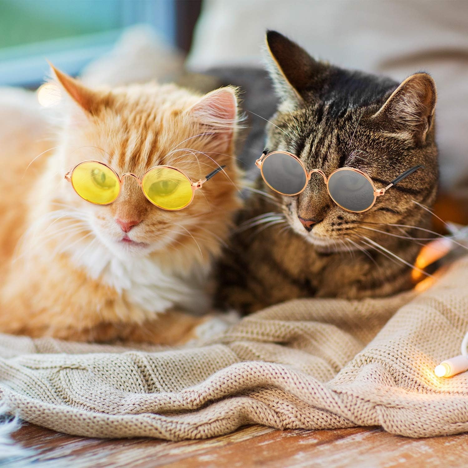 10 Pieces Cat Dog Sunglasses Funny Pet Glasses round Metal Small Classic Retro Sunglasses Pet Hippie Cute Dog Cat Cosplay Party Costume Photo Props Cosplay Glasses(Mixed Color)