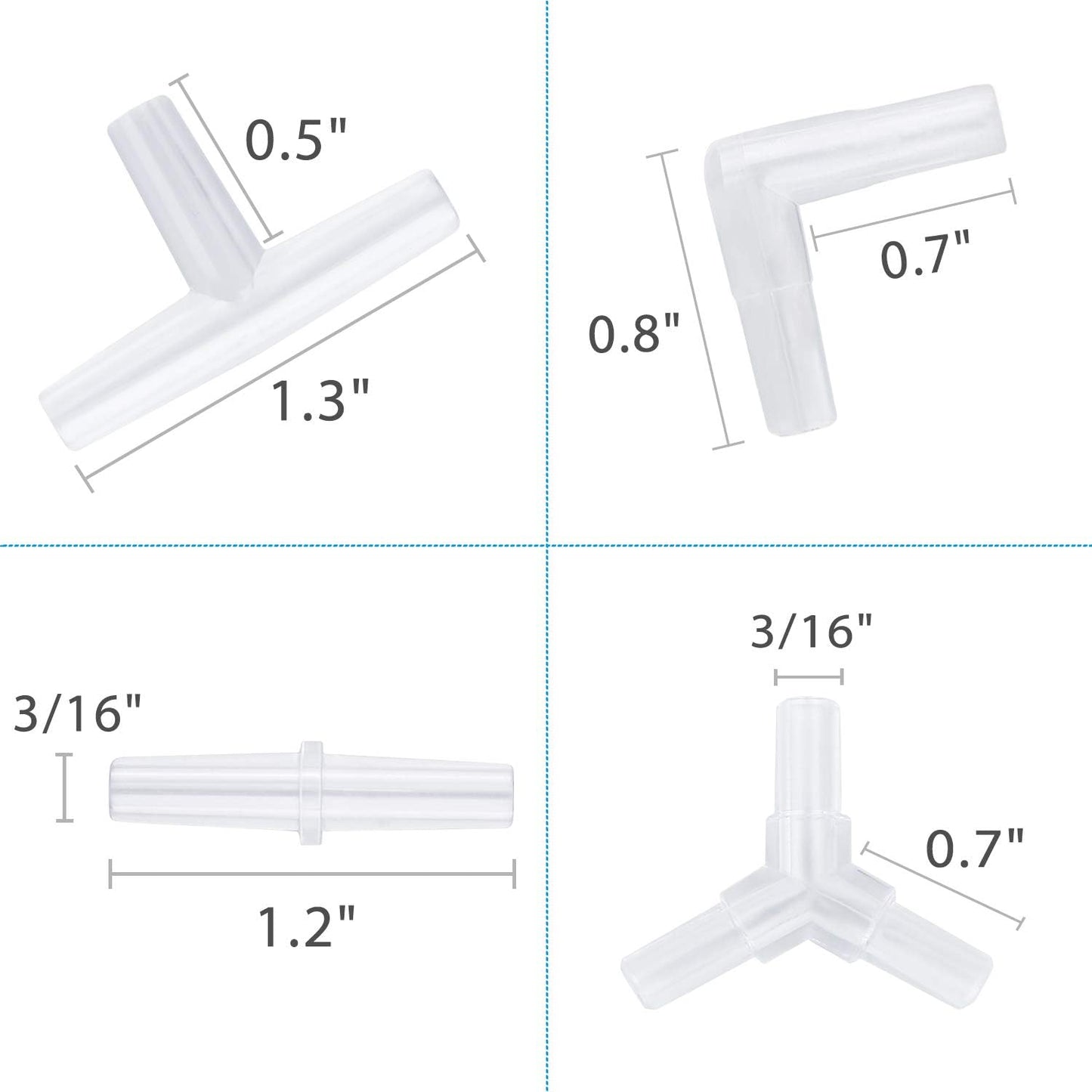Aquarium Airline Tubing Connectors Plastic Inline Valve, Fish Tank Air Pump Connector, 40-Piece