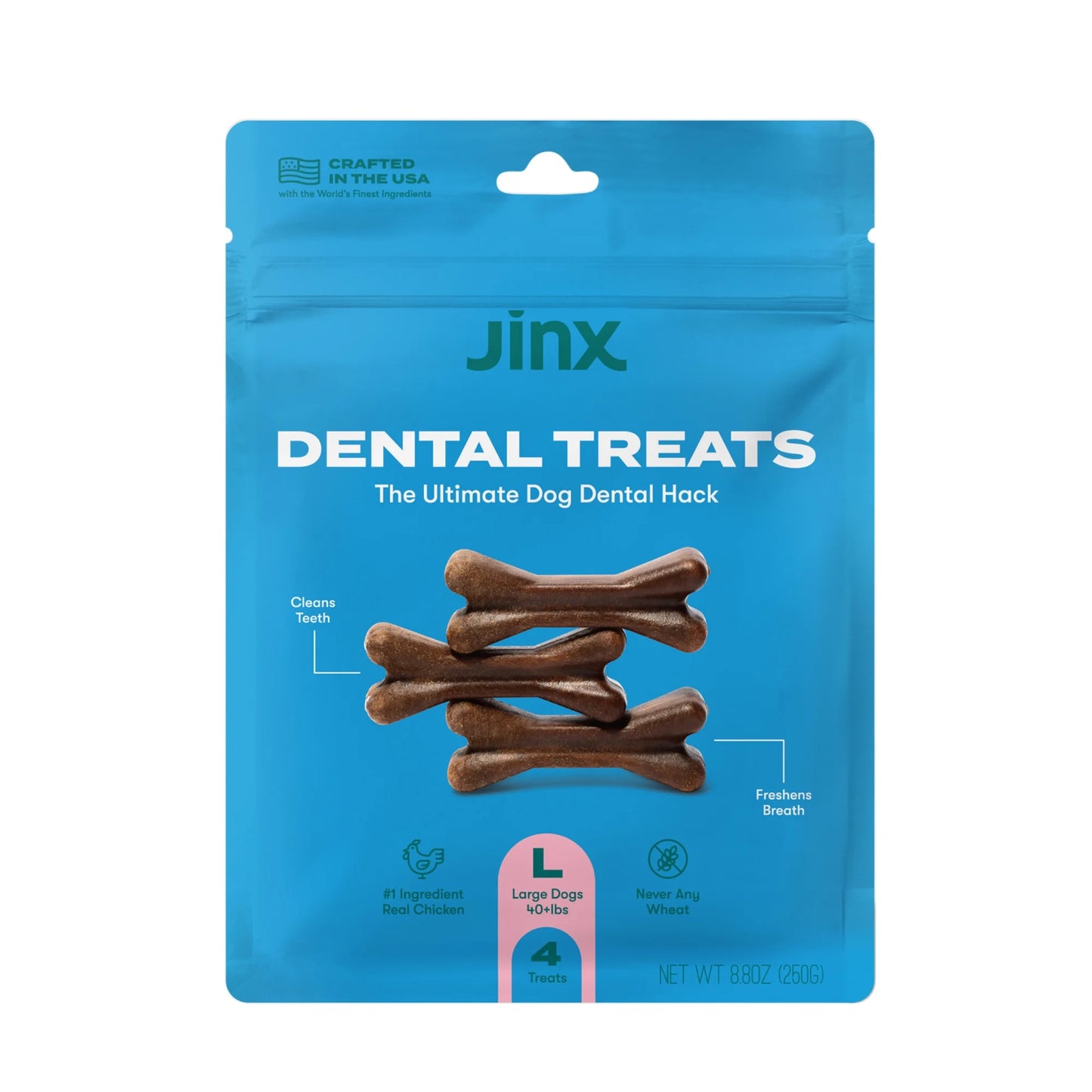 Chicken Flavor Dry Dental Treats for Large Dogs, 8.2 Oz Bag, 4 Treats