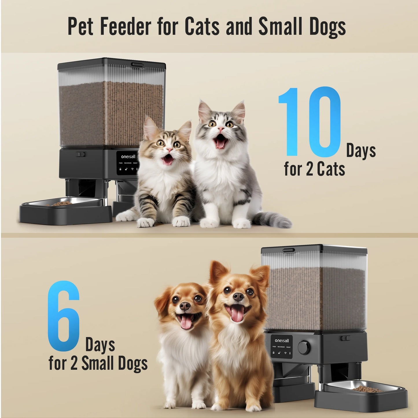 5L/20 Cups Automatic Cat Feeder with 5G Wifi & APP Control, PFD-002 PRO Double Bowl Cat Food Dispenser with 1 Desiccant Bag, Timed Automatic Pet Feeder for 2 Cats/2 Small Dogs - Black