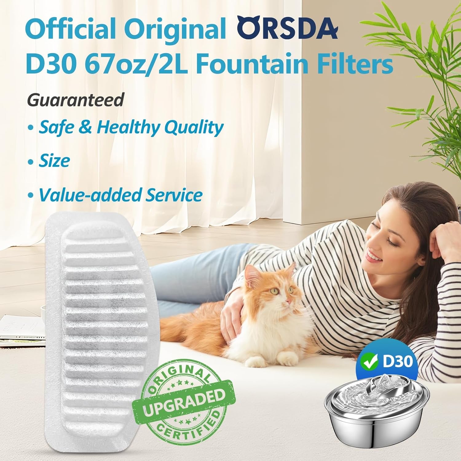 Cat Water Fountain Filter, 6 Pack Replacement Filters for 67Oz/2L Automatic Pet Fountain - 3 Triple Filtration System