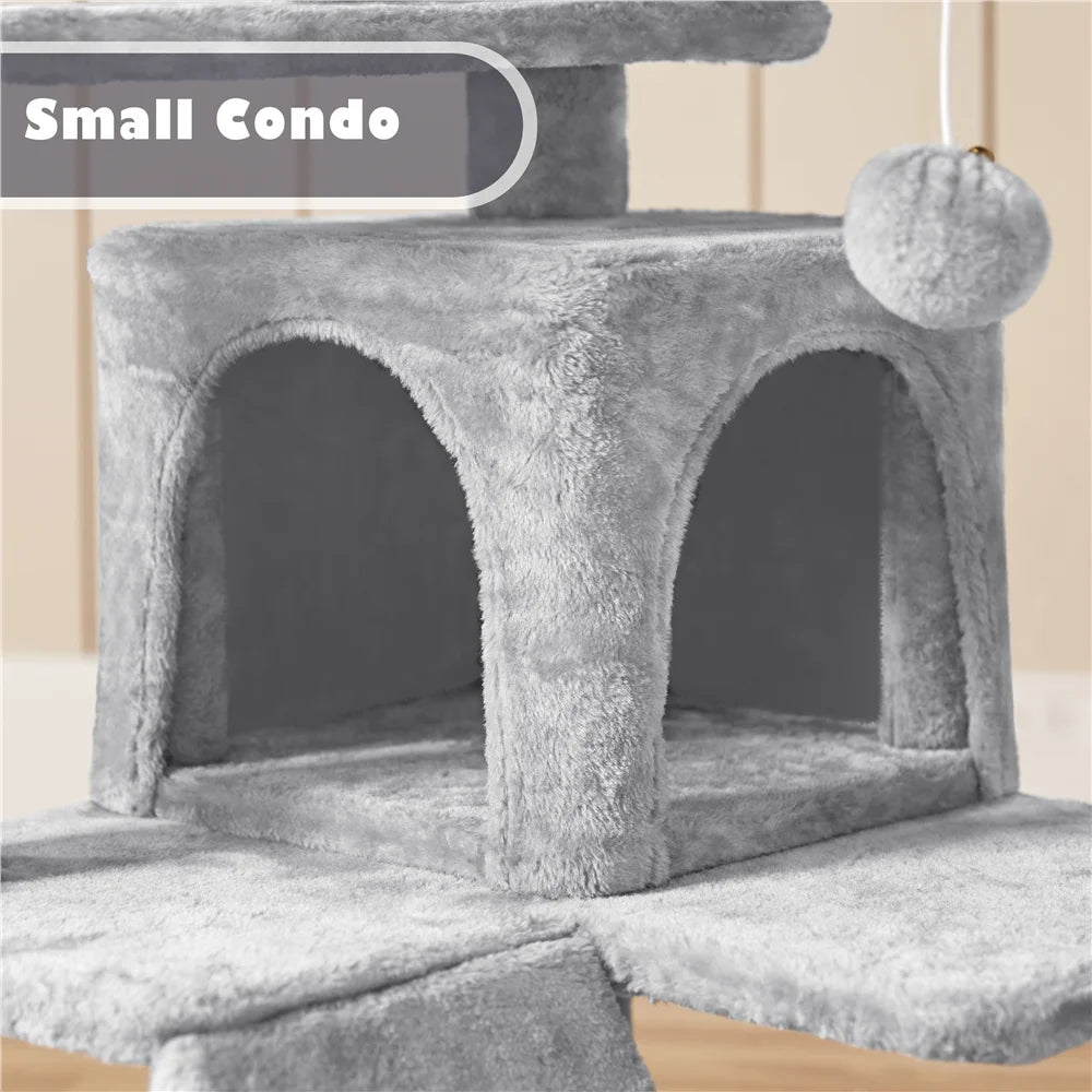 54.5" Cat Tree Tower with Condos and Scratching Posts, Light Gray