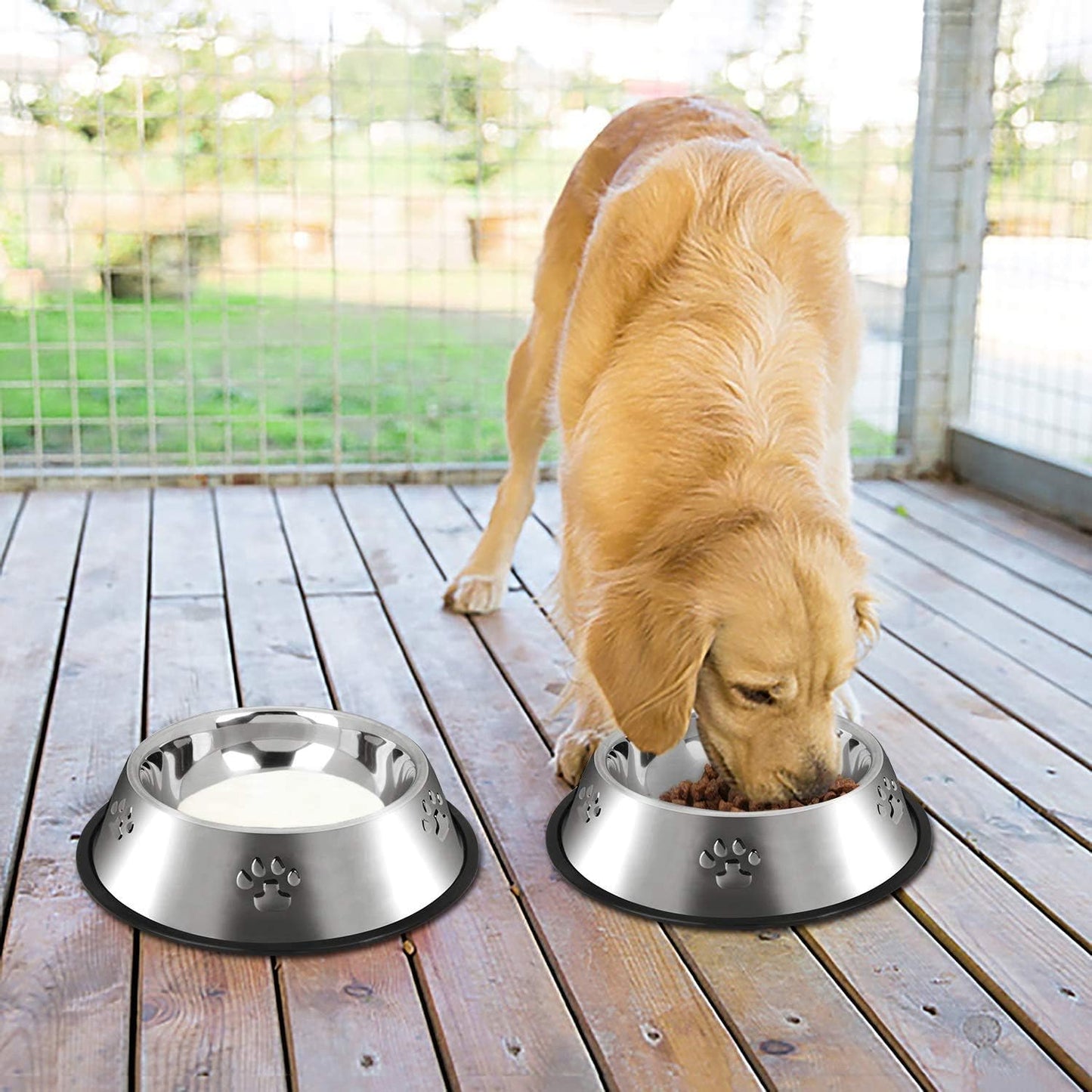 2 Stainless Steel Dog Bowls, Dog Feeding Bowls for Large Dogs, Anti-Turnover Pet Dish with Rubber Base, Medium and Large Pet Feeder Food Water Plate (Xl-51Oz)