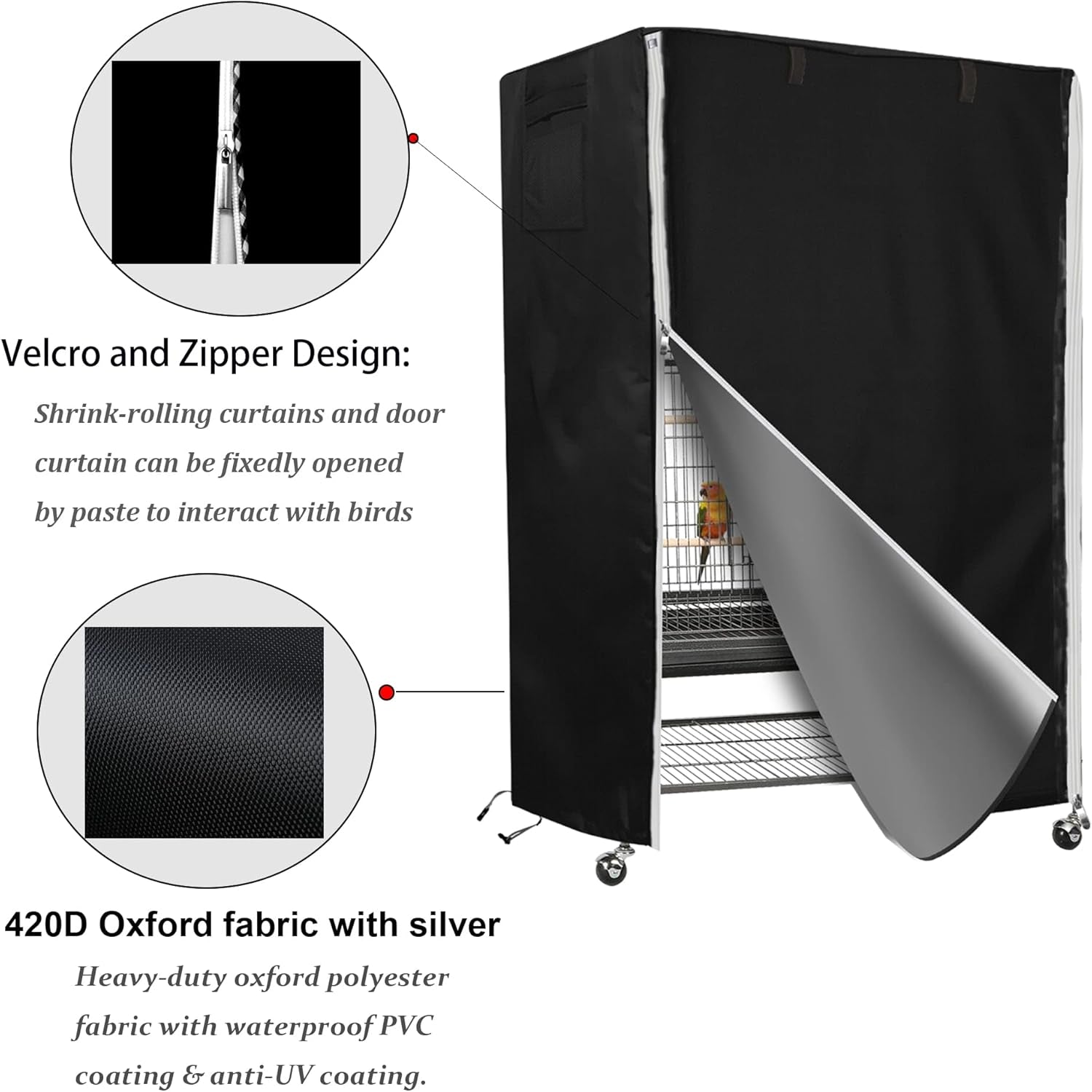 Birdcage Cover, Universal Bird Cage Cover Good Night Blackout, Parrot Cage Cover Breathable, Washable Parrot Cage Cover, Black, 20 "W X 20 "D X 30 "H