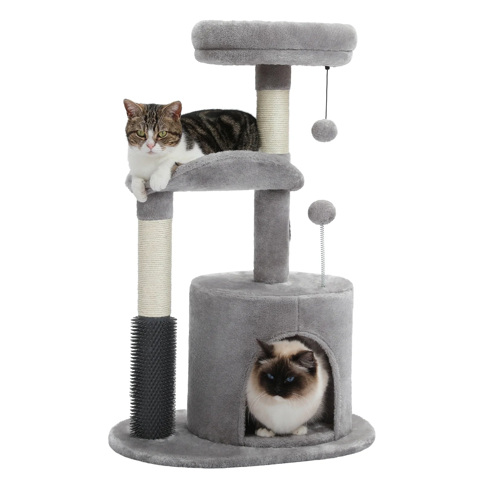 32.7" Cat Tree Small Cat Tower Kitten Scratching Posts Condo with Sefl-Grooming Toy, Gray