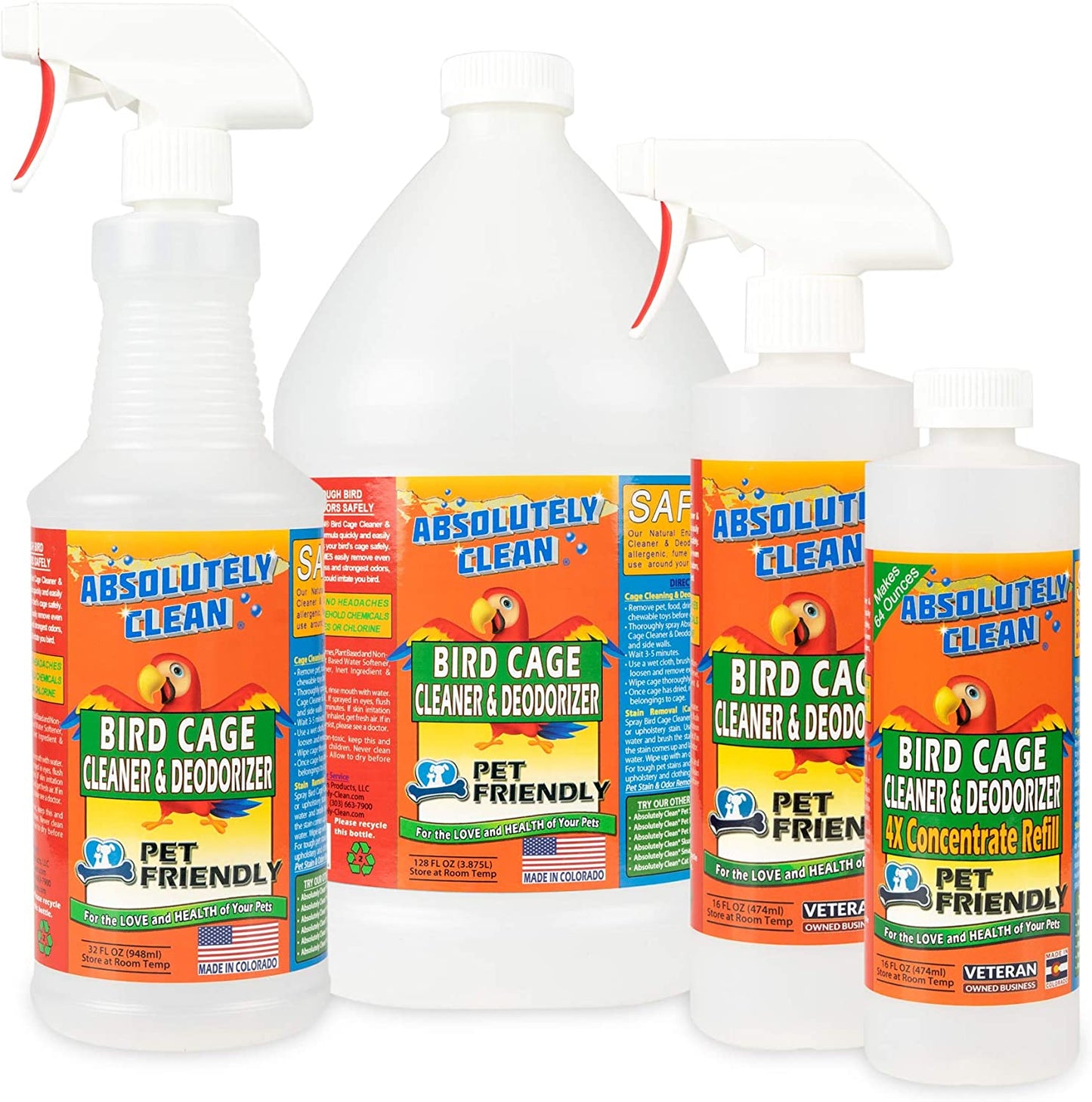 Amazing Bird Cage Cleaner and Deodorizer - Just Spray/Wipe - Safely & Easily Removes Bird Messes Quickly and Easily - Made in the US - Fragrance Free - 128Oz Gallon