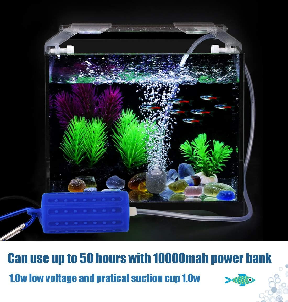 USB Aquarium Air Pump, Ultra Durable & Quiet USB Nano Air Pump, Small Air Bubbler for Aquarium Fish Tank with Air Stone and Silicone Tube