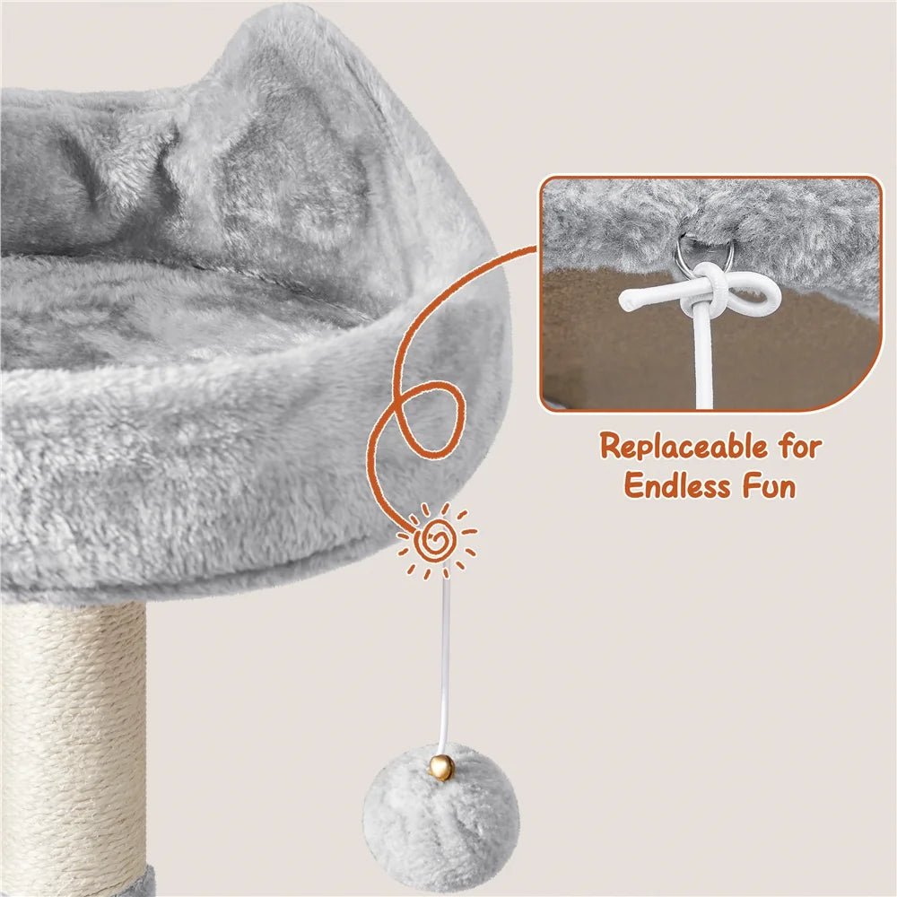 76"H Large Multilevel Cat Tree Tower with Condos and Perches, Light Gray