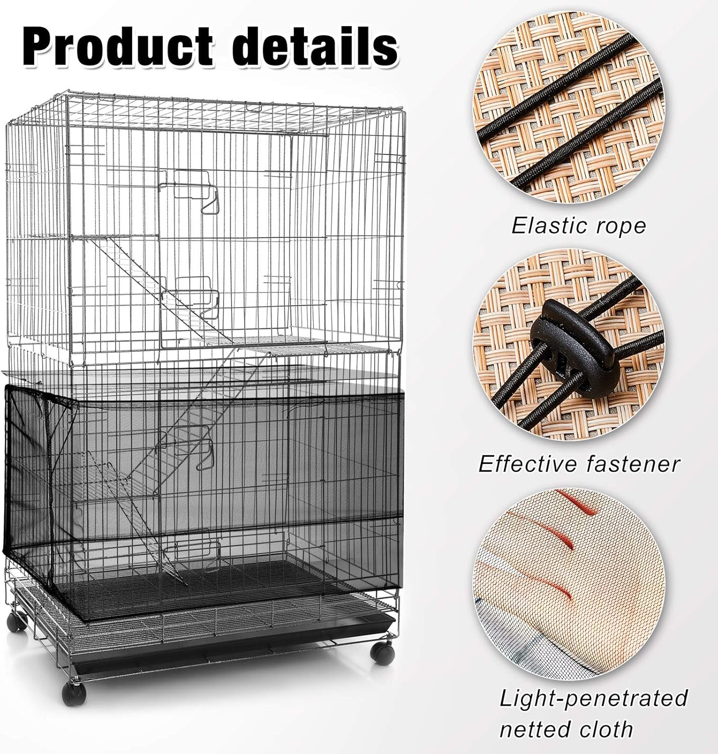3 Pieces Large Adjustable Bird Cage Cover Seed Feather Catcher Birdcage Nylon Mesh Net Cover Soft Skirt Guard for Parakeet Macaw African round Square Cage (118 X 15 Inch in Circumference and Width)