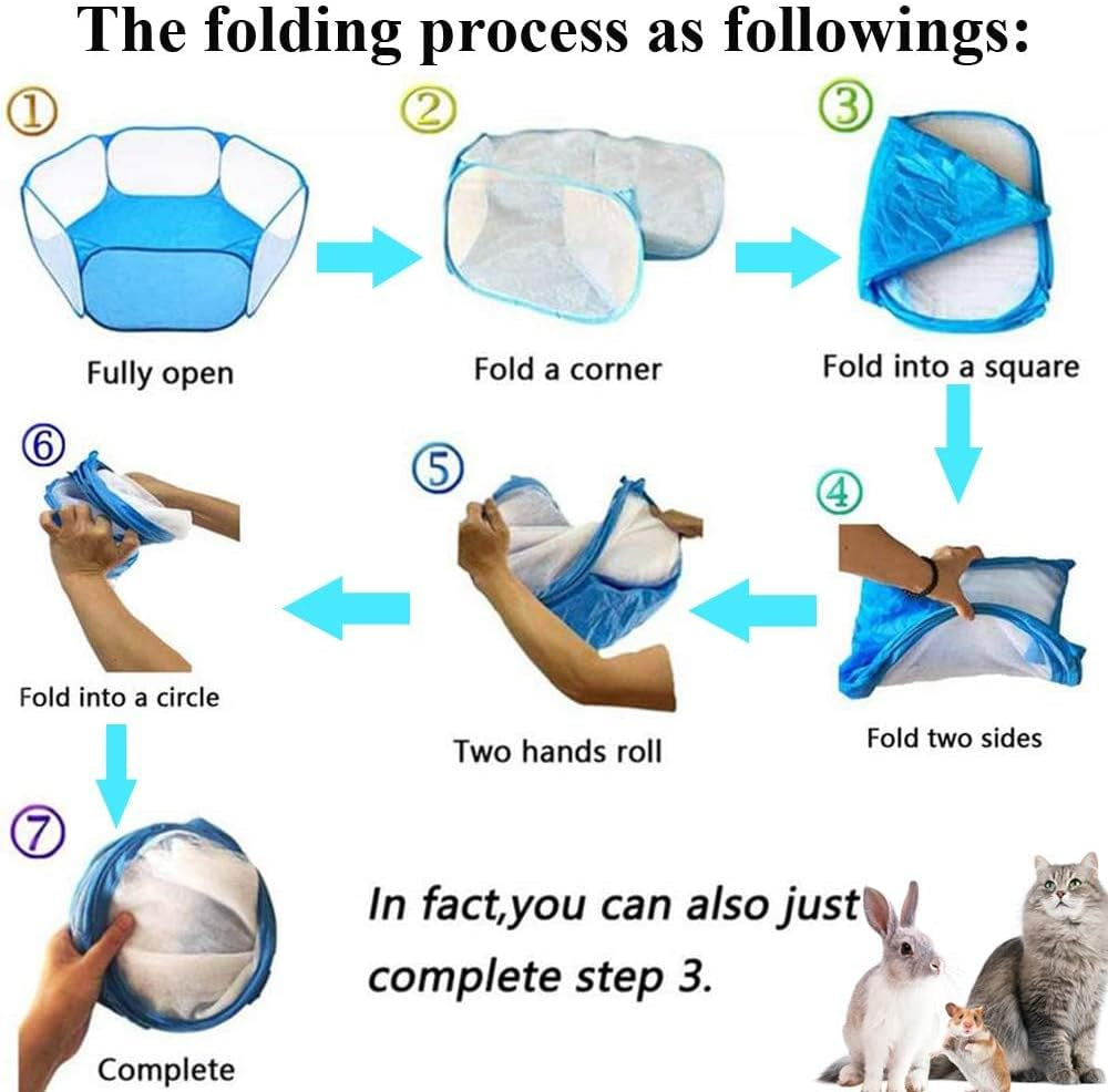 Small Animals Cage Tent, Breathable&Transparent Pets Playpen Folding Exercise Pop Open Outdoor/Indoor Portable Fence with Carrots for Guinea Pig Hamster Rabbit Rat Gerbils(Pink)