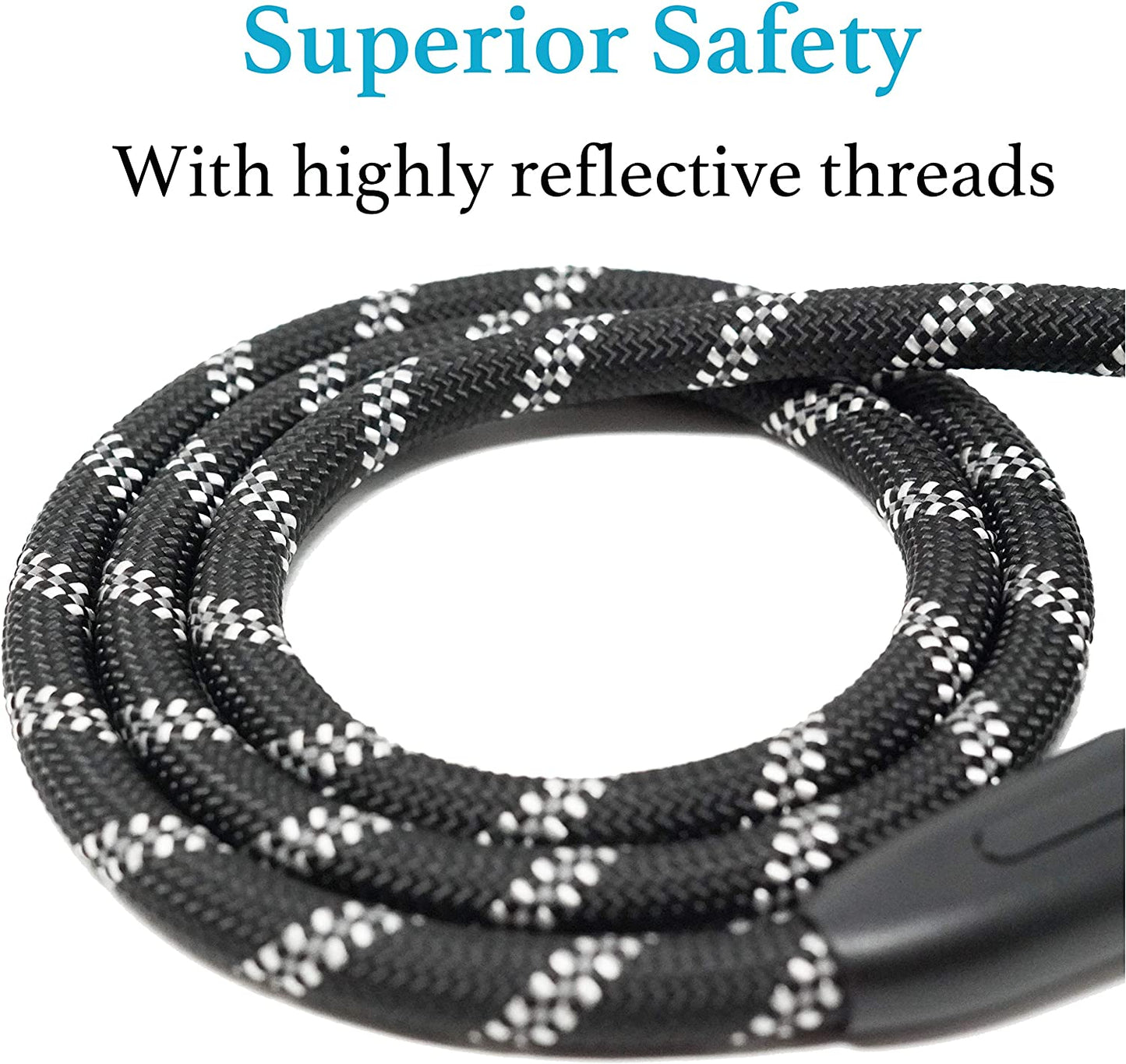 Durable Slip Lead Dog Leash with Padded Handle and Highly Reflective Threads, No Pull Dog Training Leash, (3/8" X 6 FT, Black)