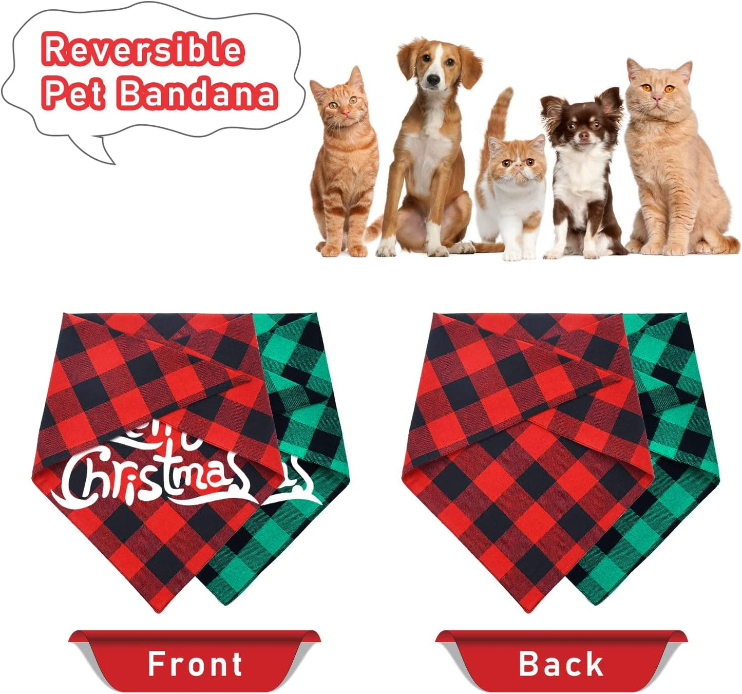 2 Pack Christmas Buffalo Plaid Dog Bandanas - Scarf Triangle Bibs Kerchief Merry Christmas Pet Costume for Small Medium Large Dogs Cats (Christmas 1, Small)