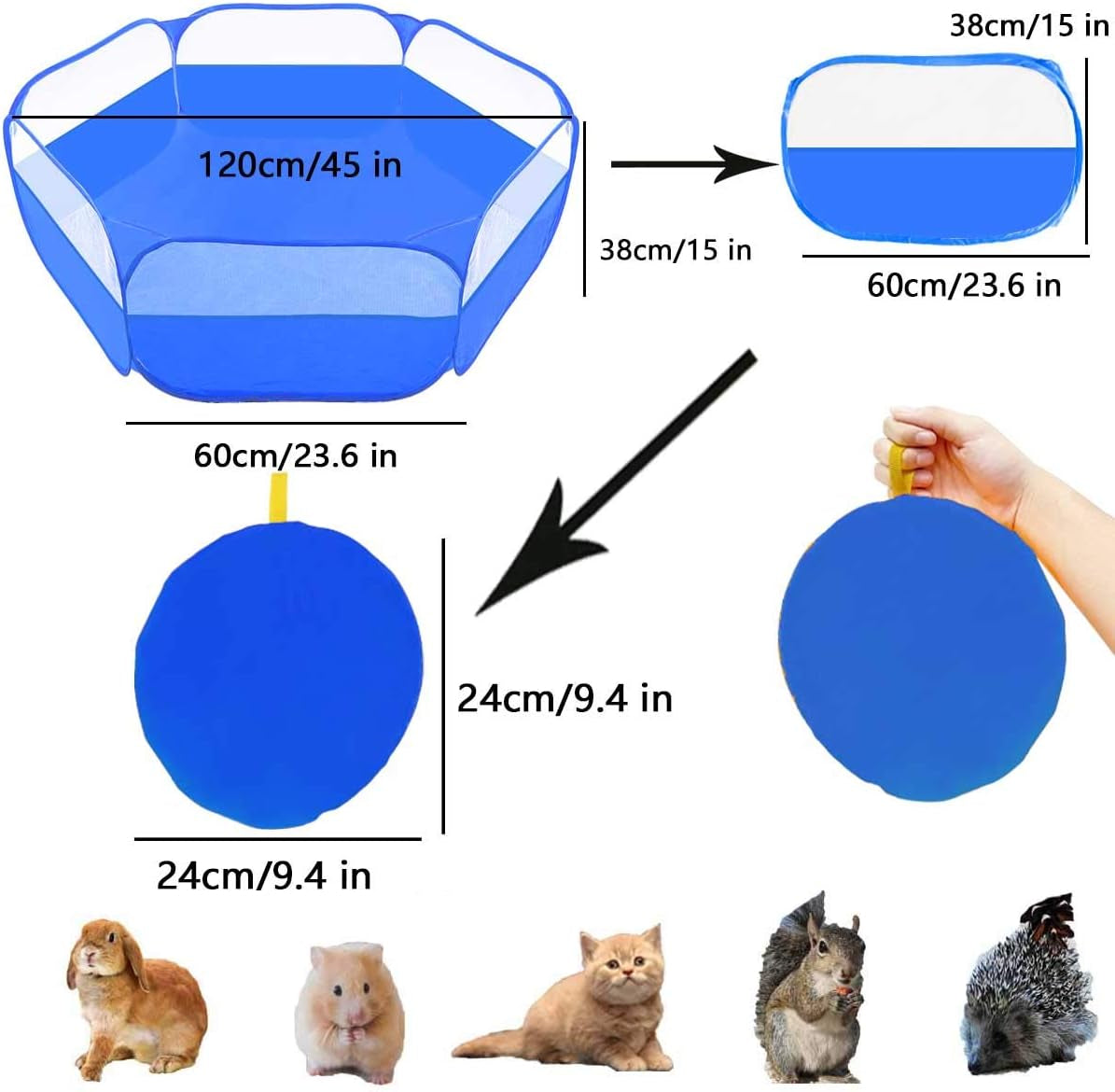 Small Animals Tent,Reptiles Cage,Breathable Transparent Pet Playpen Pop Open Outdoor/Indoor Exercise Fence,Portable Yard Fence (Upgrade Blue)
