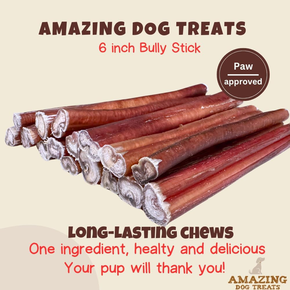 - 6 Inch Medium Size Bully Sticks (25 Count) - Bulk Bully Sticks for Dogs - No Hide Bully Stick Dog Bones