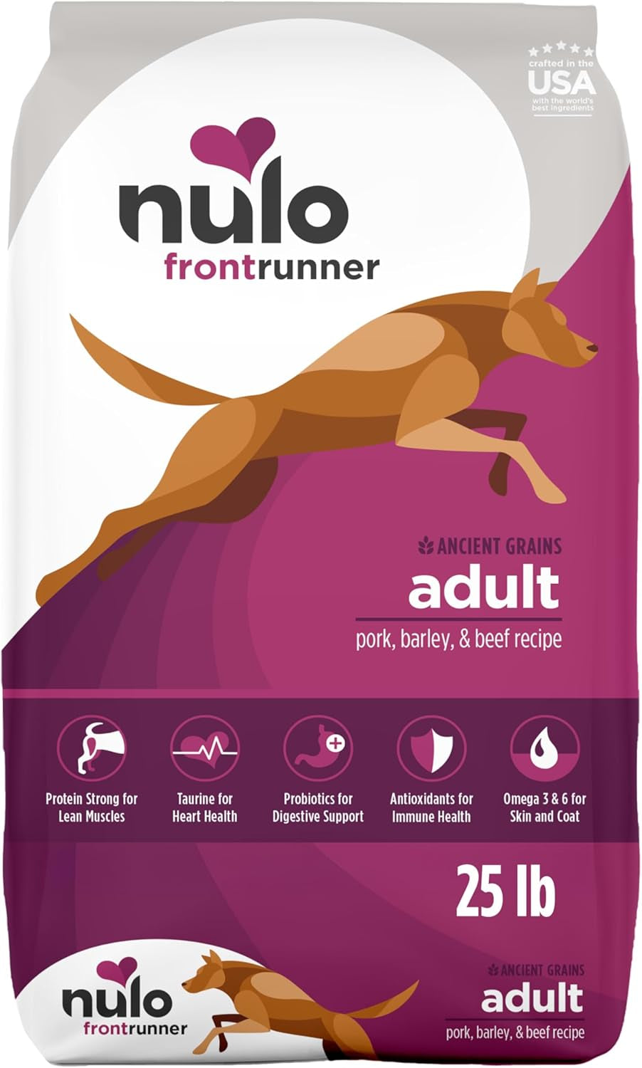 Frontrunner Ancient Grains High-Protein Dog Food, Pork, Barley, & Beef Recipe- Natural Dry Dog Food with Probiotics, Grain-Inclusive Kibble for Adult Dogs, 25 Lb Bag