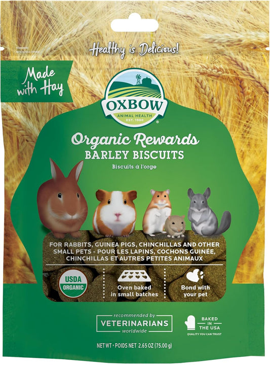Animal Health Organic Rewards Barley Biscuit Treats, Barley Guinea Pig & Bunny Treats, Pet Snack for Rabbit, Carrot, Apple, Made with  Guinea Pig Hay, Alfalfa for Rabbit, 2.65 Oz Bag
