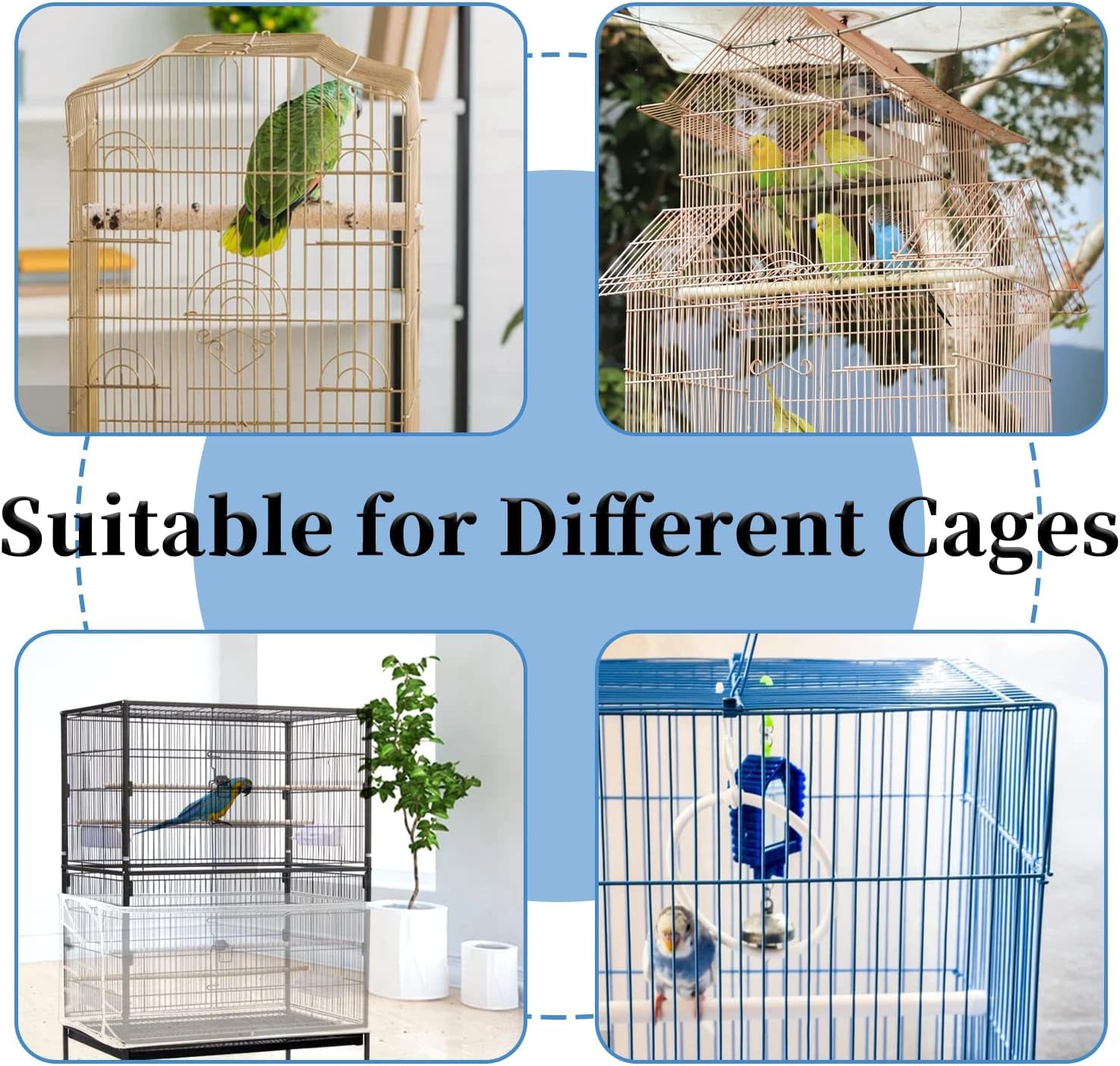 2Pcs Large Bird Cage Cover, Adjustable Parrot Nylon Airy Soft Mesh Net, Universal Seed Feather Catcher, Birdcage Cover Skirt Sheer Guard for Parakeet Macaw round Square Cages