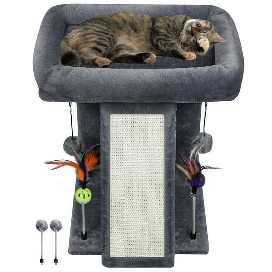Cat Tree Tower with Scratching Board and Toy Balls, Grey